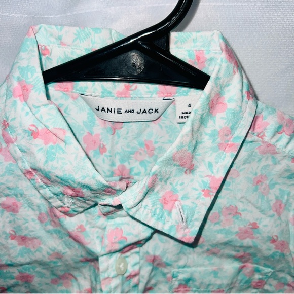 Janie and Jack Tropical Print Button Down Boys Size 4 Short Sleeve Shirt - Picture 5 of 5